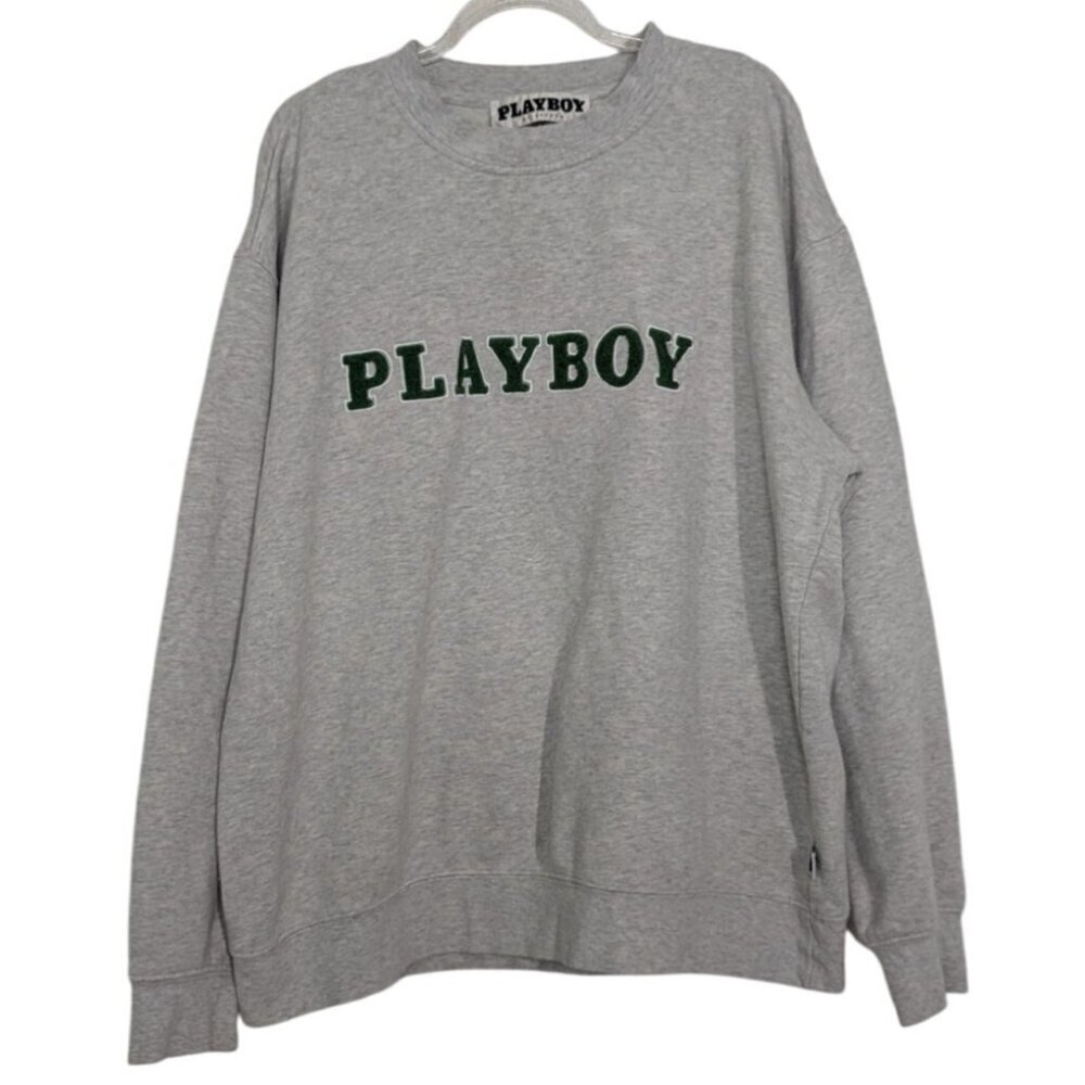 Playboy by Pacsun Sweatshirt Adult Size Large Gray Green Chenille Oversized